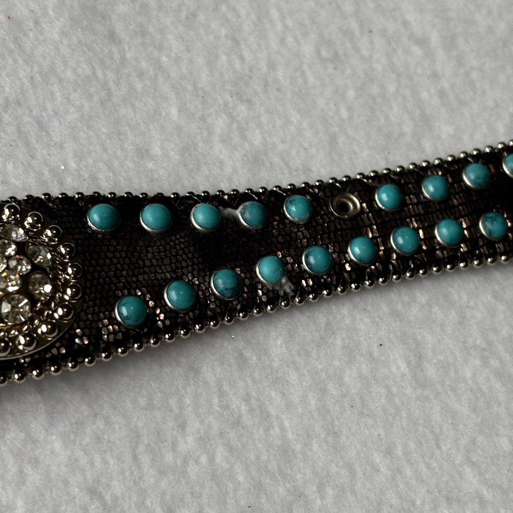 Women’s Angel Ranch Turquoise Studded Western Belt L Rhinestone Buckle Leather - Picture 9 of 16